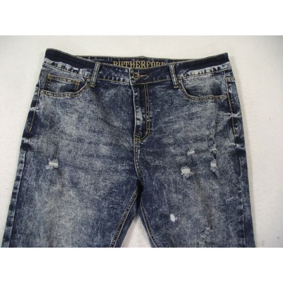 Rutherford Men's Jeans 36 x 34 blue acid wash distressed Flex skinny fit blue - Picture 2 of 11